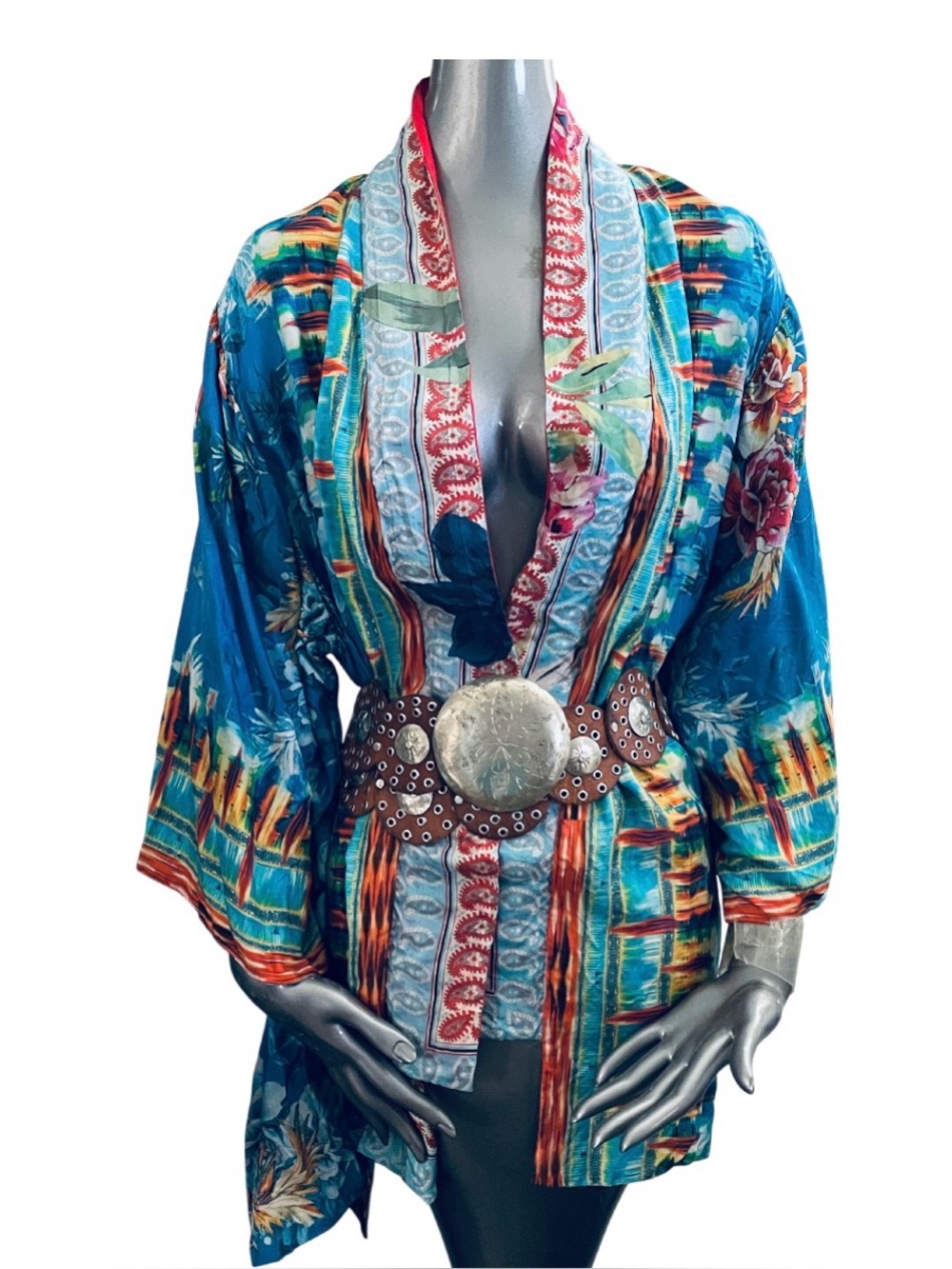 JOHNNY WAS Reversible COASTAL Silk Embroidered KIMONO Jacket O/S NWOT
